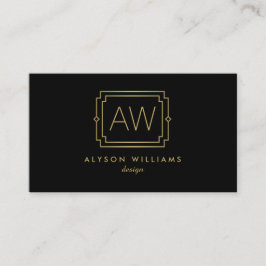 Elegant Art Deco Professionell Monogram Black/Guld Visitkort