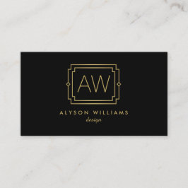 Elegant Art Deco Professionell Monogram Black/Guld Visitkort