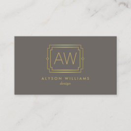 Elegant Art Deco Professionell Monogram Taupe/Guld Visitkort