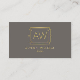 Elegant Art Deco Professionell Monogram Taupe/Guld Visitkort