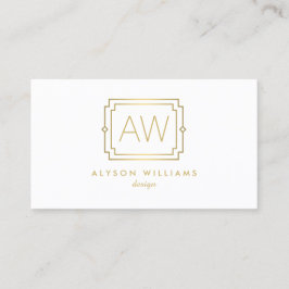 Elegant Art Deco Professionell Monogram White/Guld Visitkort