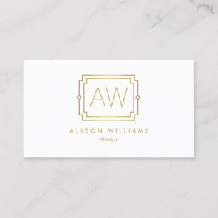 Elegant Art Deco Professionell Monogram White/Guld Visitkort