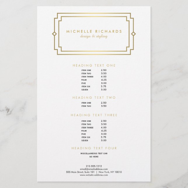 Elegant Art Deco Professionell Vit/Guld Flygblad (Framsidan)