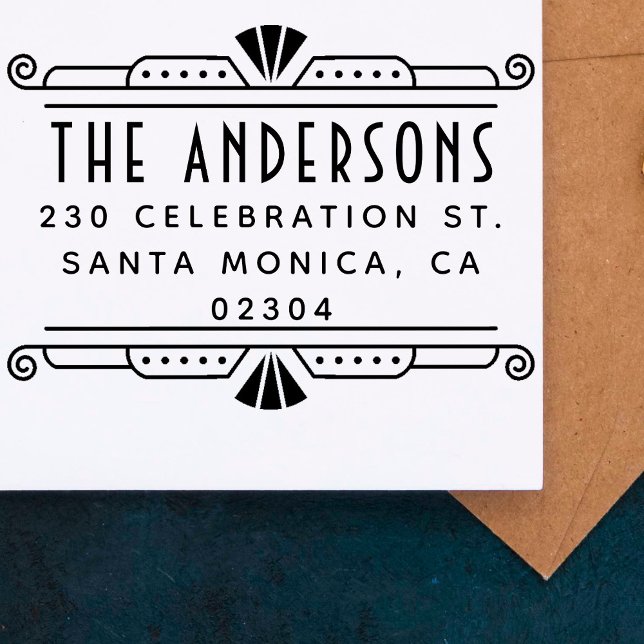 Elegant Art Deco Ram Family Namn Returadress Självfärgande Stämpel (Skapare uppladdad)