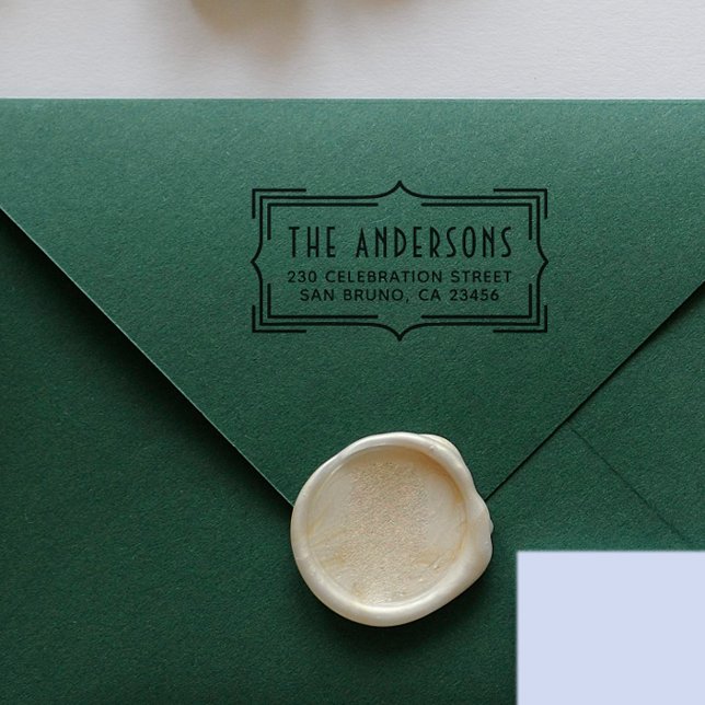 Elegant Art Deco Ram | Returadress av Anpassningsb Stämpel (Rubber Stamp Mock-up)