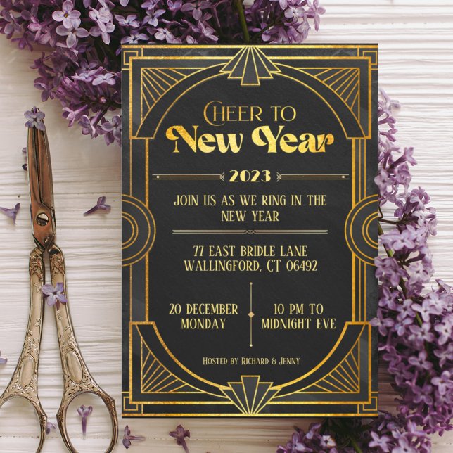 Elegant Art Deco Retro-kort för nytt år Party Helg Inbjudningar (Skapare uppladdad)