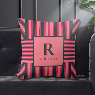 Elegant Art Deco Rosa av träkol Monogram Mönster Kudde
