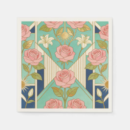 Elegant Art Deco Rosa Rosa & Turkos Blommig Pappersservett