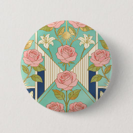 Elegant Art Deco Rosa Rosor Blommig Knapp