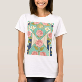 Elegant Art Deco Rosa Rosor Blommig T Shirt