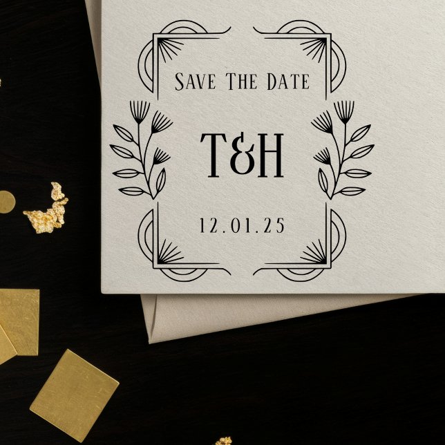 Elegant Art Deco Save The Date Monogram Självfärgande Stämpel (Skapare uppladdad)