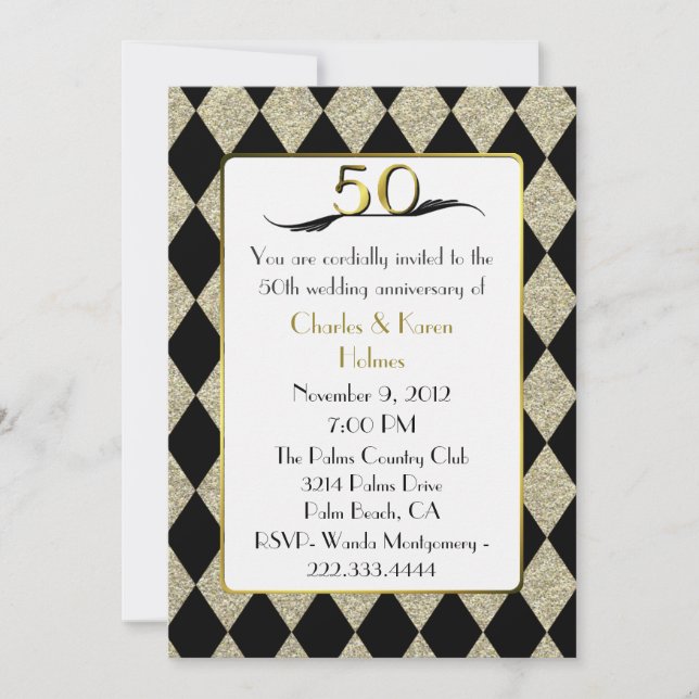 Elegant Art Deco-stil 50-årsjubileumsinbjudan Inbjudningar (Framsida)