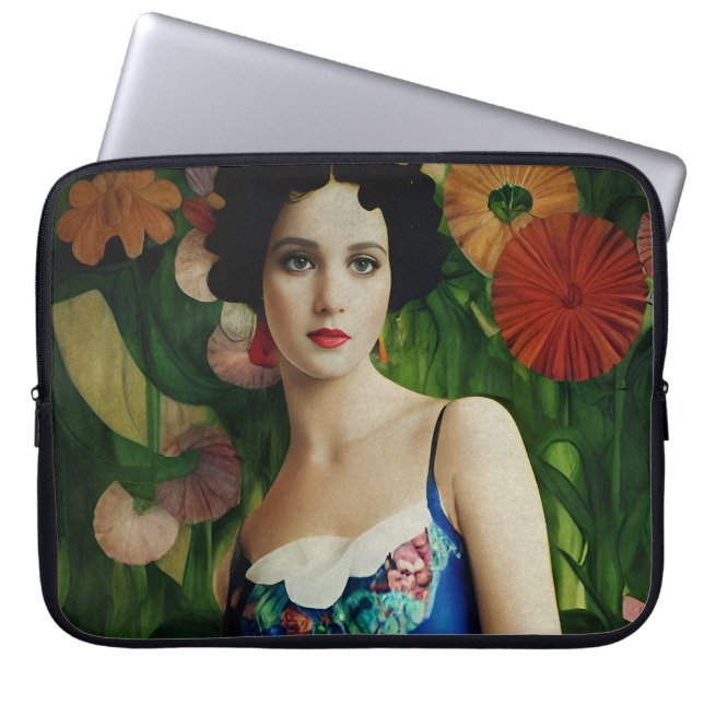 Elegant Art Deco Stil Kvinnor med stora blommor Laptop Fodral (Framsidan)