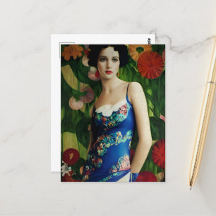 Elegant Art Deco Stil Kvinnor med stora blommor Vykort