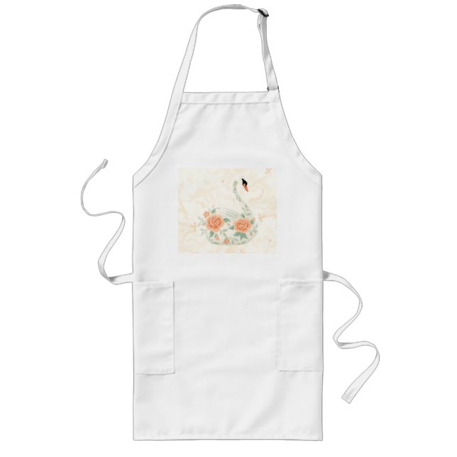 Elegant Art Deco Svan med Blommönster Långt Förkläde (Framsidan)