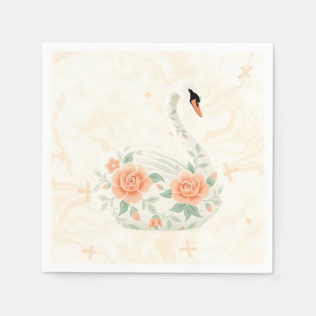 Elegant Art Deco Svan med Blommönster Pappersservett (Framsidan)