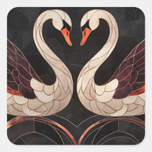 Elegant Art Deco Svanar bildar ett hjärta Fyrkantigt Klistermärke