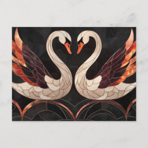 Elegant Art Deco Svanar bildar ett hjärta Helg Vykort
