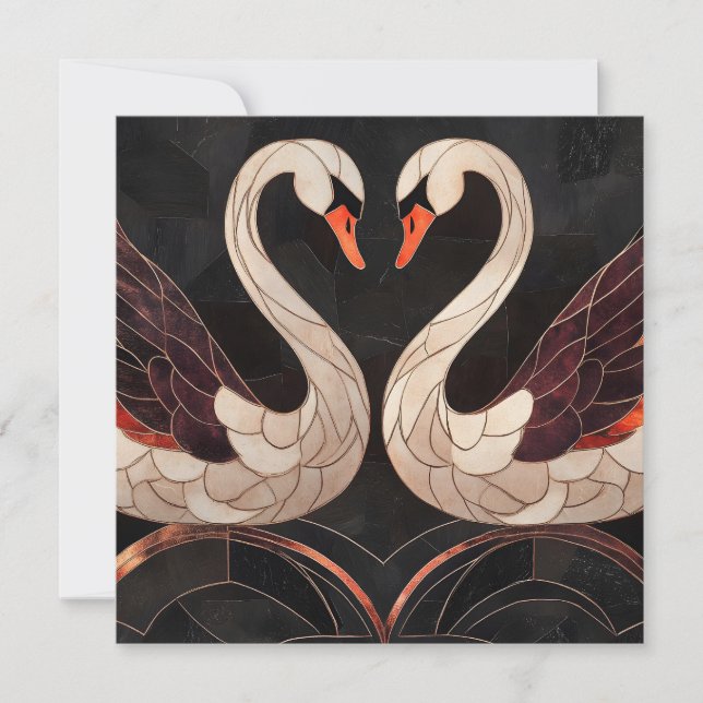 Elegant Art Deco Svanar bildar ett hjärta Julkort (Framsida)