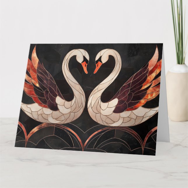 Elegant Art Deco Svanar bildar ett hjärta Kort (Framsida)