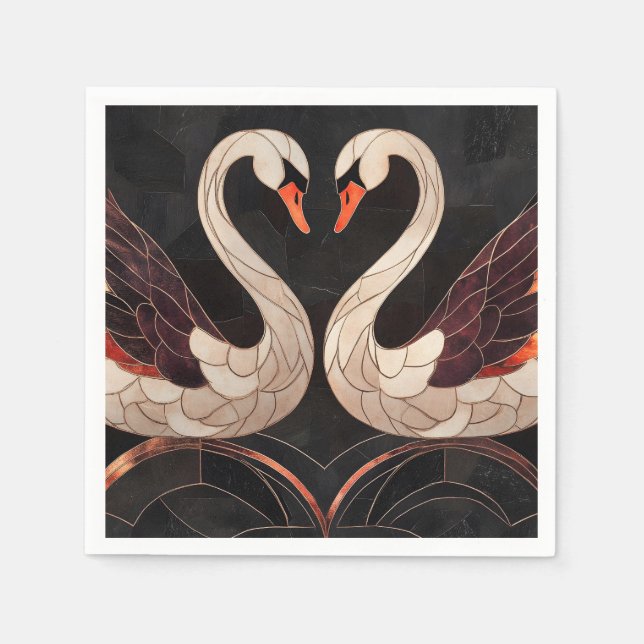 Elegant Art Deco Svanar bildar ett hjärta Pappersservett (Framsidan)