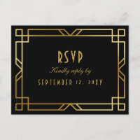 Elegant Art Deco svart guld ram måltidsval RSVP
