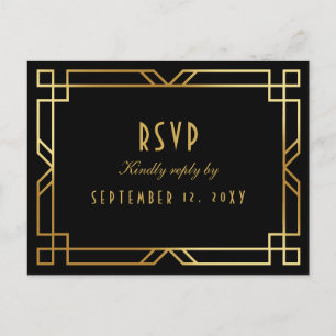 Elegant Art Deco svart guld ram måltidsval RSVP Vykort
