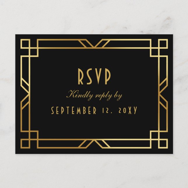 Elegant Art Deco svart guld ram måltidsval RSVP Vykort (Framsida)