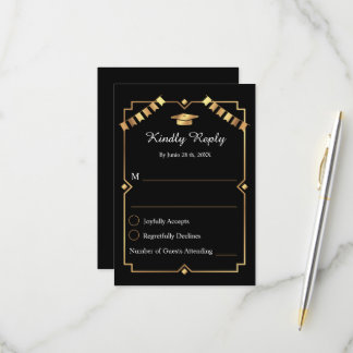 Elegant Art Deco Svart och Guld Examen  OSA Kort