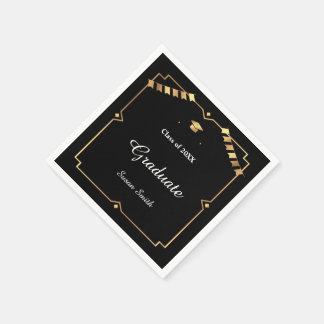 Elegant Art Deco Svart och Guld Examen Pappersservett