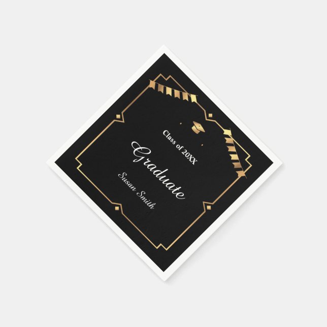 Elegant Art Deco Svart och Guld Examen Pappersservett (Hörn)