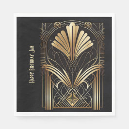 Elegant art-deco svart och guld napkin-personlig pappersservett