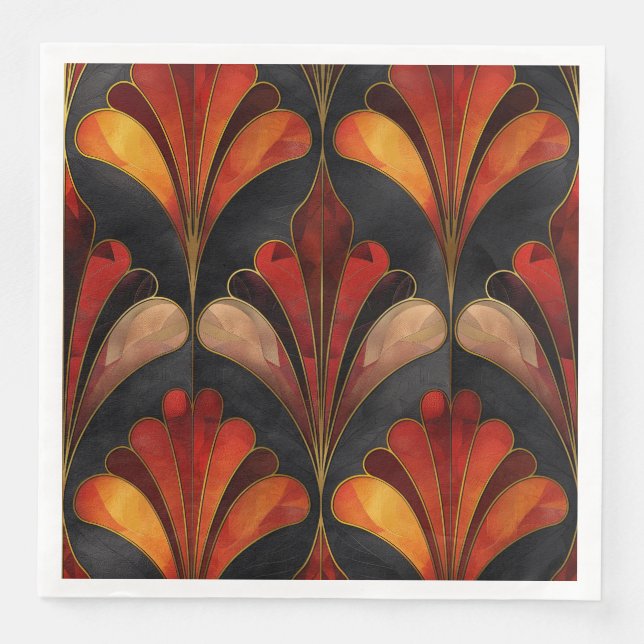 Elegant Art Deco svartröd guld Pappersservett (Framsida)