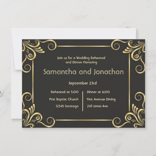 Elegant Art Deco Vintage Bröllopsrepetition Inbjudningar (Framsida)