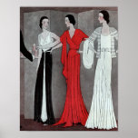 Elegant Art Deco Vintage Retro Party Poster<br><div class="desc">Den här illustrationen av elegant konst deco mode,  med vackra kvinnor i långa party gurkor av rött,  svart och vitt,  hittades i en vintage från 1931.</div>