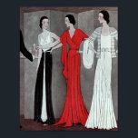 Elegant Art Deco Vintage Retro Party Poster<br><div class="desc">Den här illustrationen av elegant konst deco mode,  med vackra kvinnor i långa party gurkor av rött,  svart och vitt,  hittades i en vintage från 1931.</div>