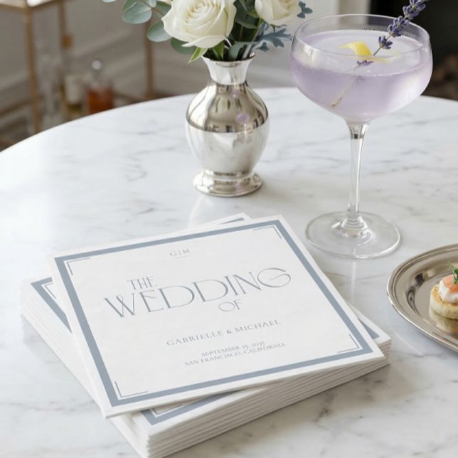Elegant Art Deco Wedding Dusty Blue  Pappersservett (Skapare uppladdad)