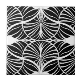 Elegant Art Deco White & Black Gouache Scallops Kakelplatta