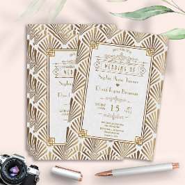 Elegant Art Deco White Guld Gatsby 20:e Bröllop Inbjudningar