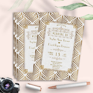 Elegant Art Deco White Guld Gatsby 20:e Bröllop Inbjudningar
