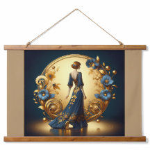 Elegant Art Deco Woman i Guld och Blue