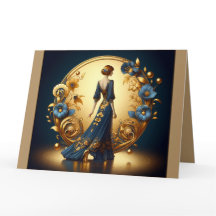 Elegant Art Deco Woman i Guld och Blue