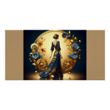 Elegant Art Deco Woman i Guld och Blue