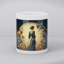 Elegant Art Deco Woman in Gold and Blue Kaffemugg