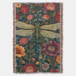 Elegant art nouveau Autumn floral Dragonfly Filt