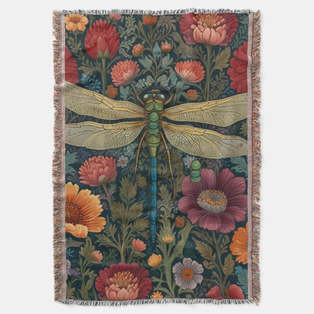 Elegant art nouveau Autumn floral Dragonfly Filt (Framsidan Vertikal)
