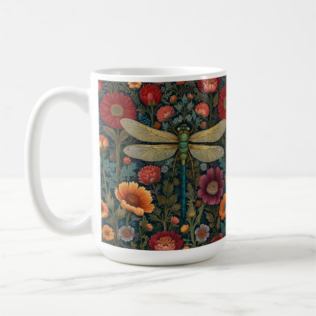 Elegant art nouveau Autumn floral Dragonfly Kaffemugg (Vänster)