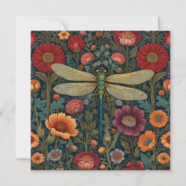Elegant art nouveau Autumn floral Dragonfly Kort (Framsida)