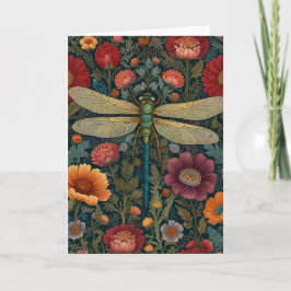 Elegant art nouveau Autumn floral Dragonfly Kort