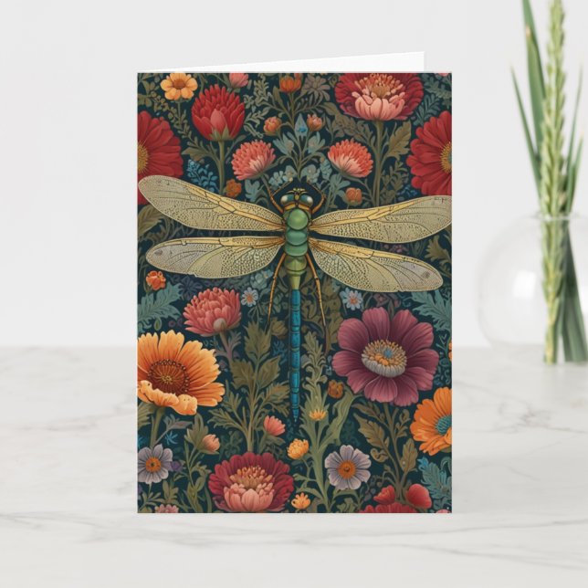 Elegant art nouveau Autumn floral Dragonfly Kort (Framsida)